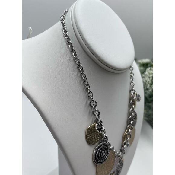Chicos Mixed Metal Spiral Textured Coin Disc Dangle Necklace - Picture 5 of 8